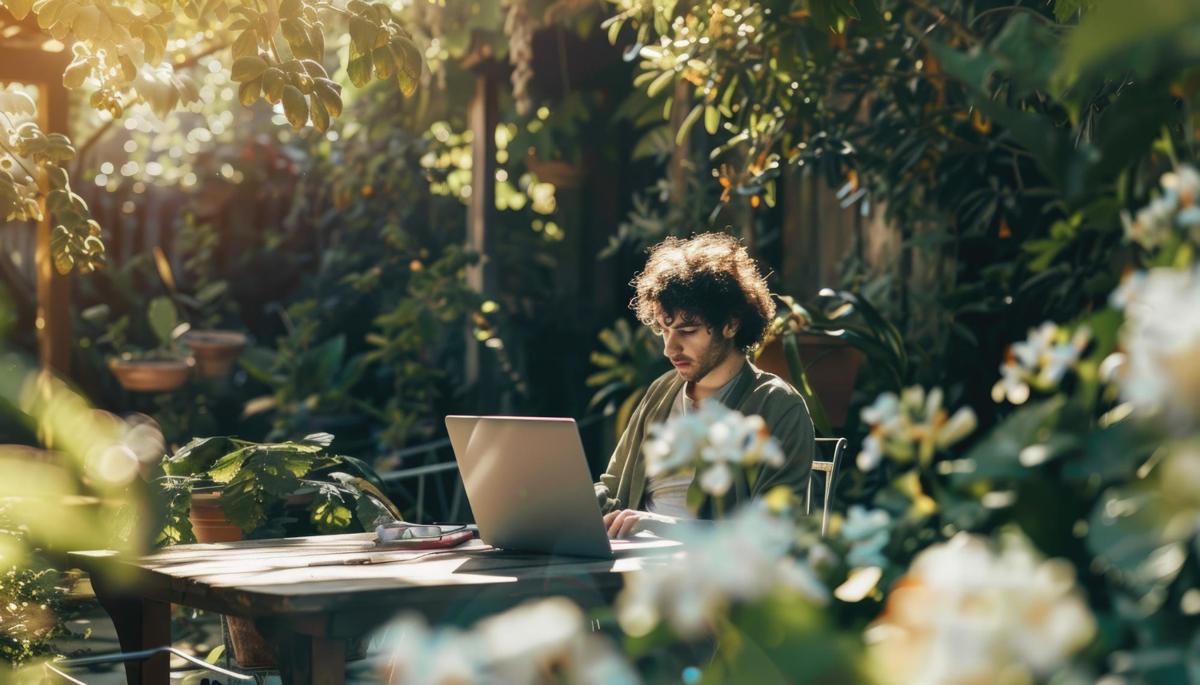 Man working in his backyard