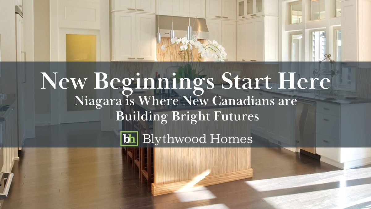 Bright, modern kitchen with island and white cabinetry featured by Blythwood Homes, promoting new beginnings in Niagara for Canadian newcomers.